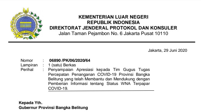 Kemenlu RI Apresiasi GTPPC-19 Babel